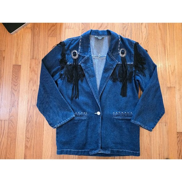 Vintage Next Move Western Denim Jacket With Fringe & Studs 90s - Picture 5 of 12